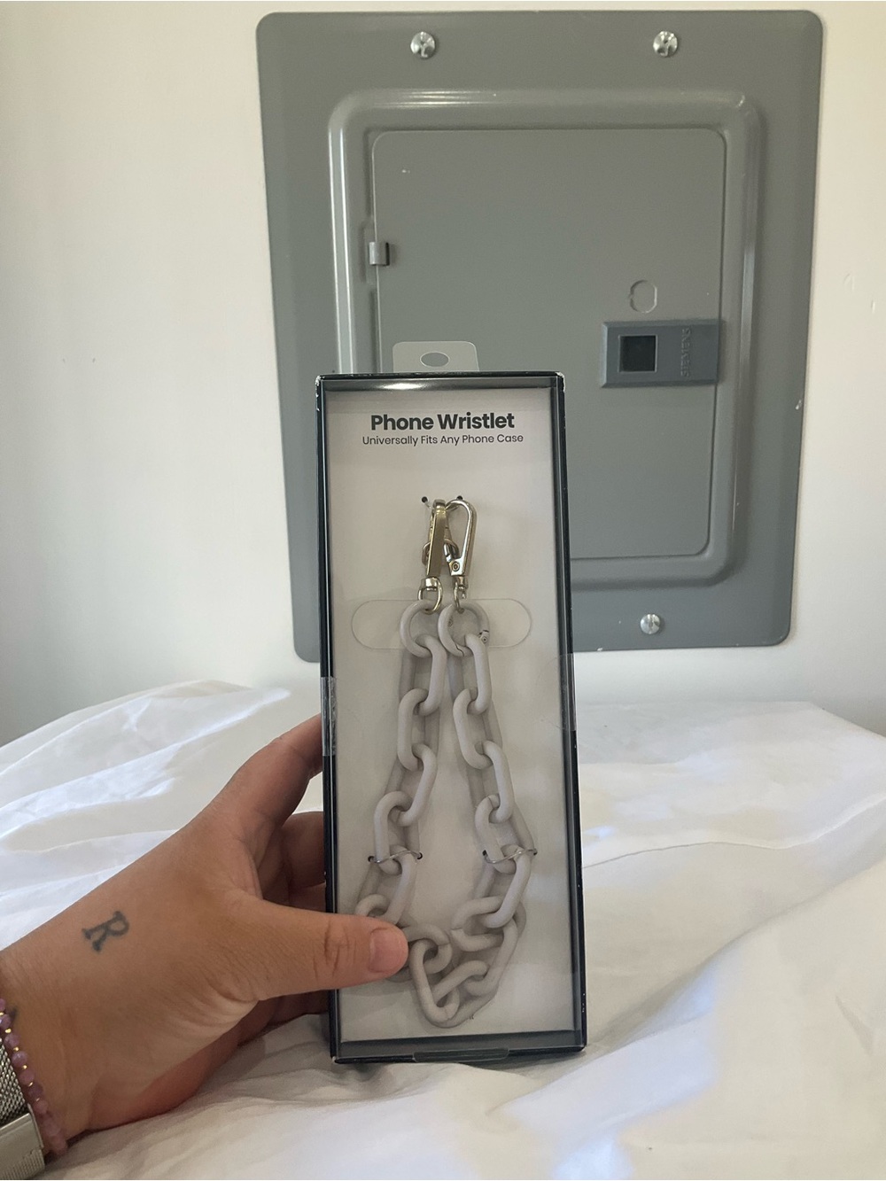 Neutral Gray Phone Wristlet Chain with Metal Clasp